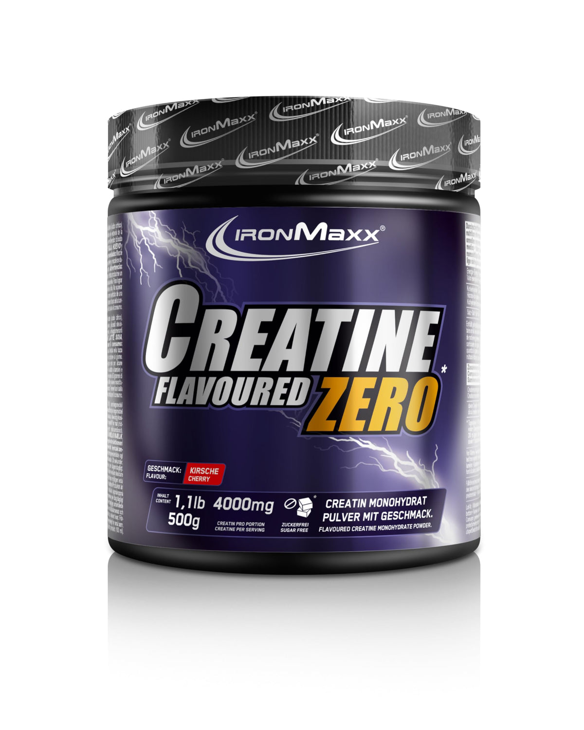 IronMaxx Creatine Powder Flavoured Zero - Kirsche 500g Dose | Hochdosiert Mit 4500Mg Kreatin Monohydrat Pro Portion | Vegan Und Zuckerfrei