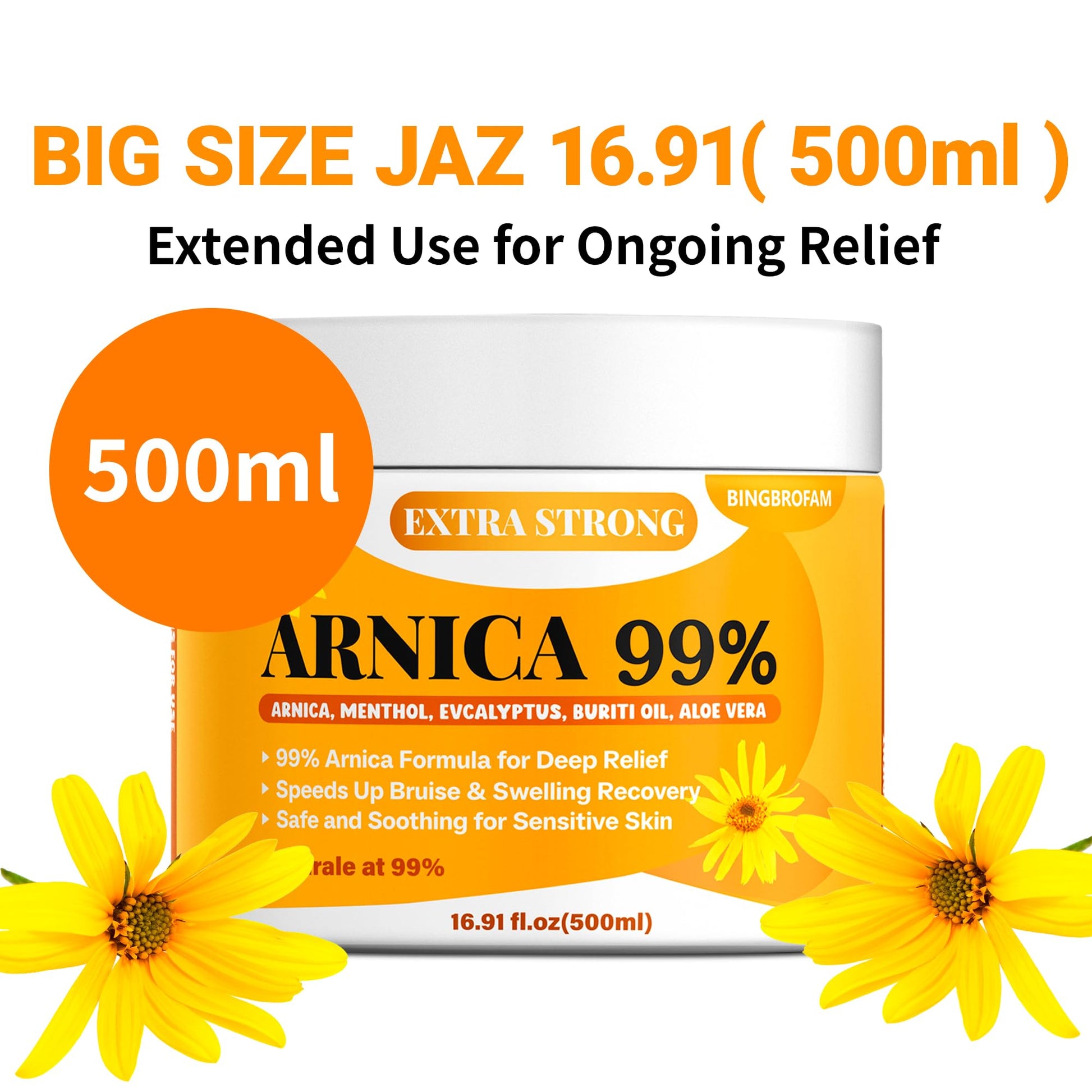 Bingbrofam Arnica Cream 99% Extra Strength Gel Pain Relief for Fast Healing Thin Skin, Seniors Bruises with Menthol, Swelling, Soothing Massage, 16.9 Oz BingbrofamBuy Supplements Australia