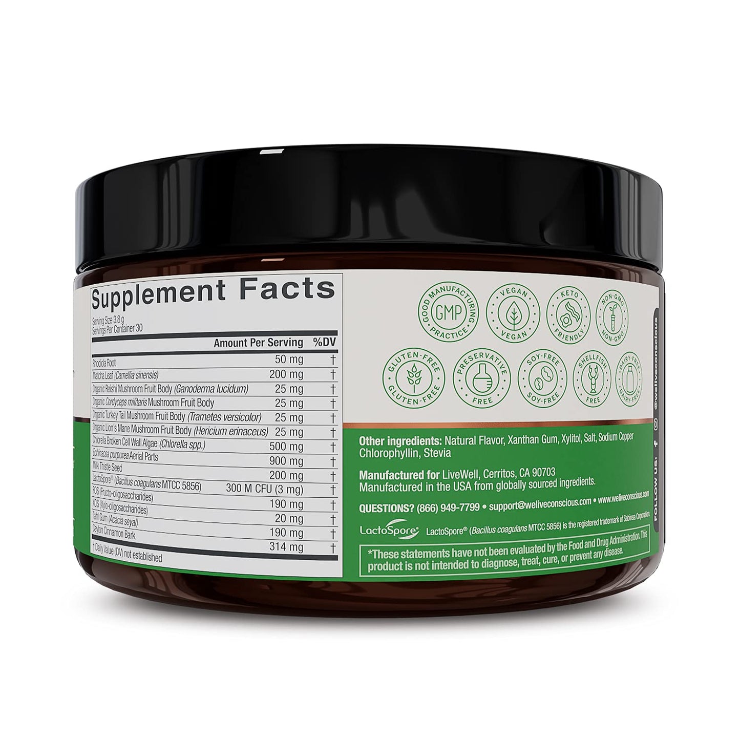 Live Conscious Beyond Greens Concentrated Superfood Powder - Matcha Flavor w/Chlorella, Echinacea, Probiotics for Immune Support & Energy - 30 Servings (2-Pack) Live ConsciousBuy Supplements Australia