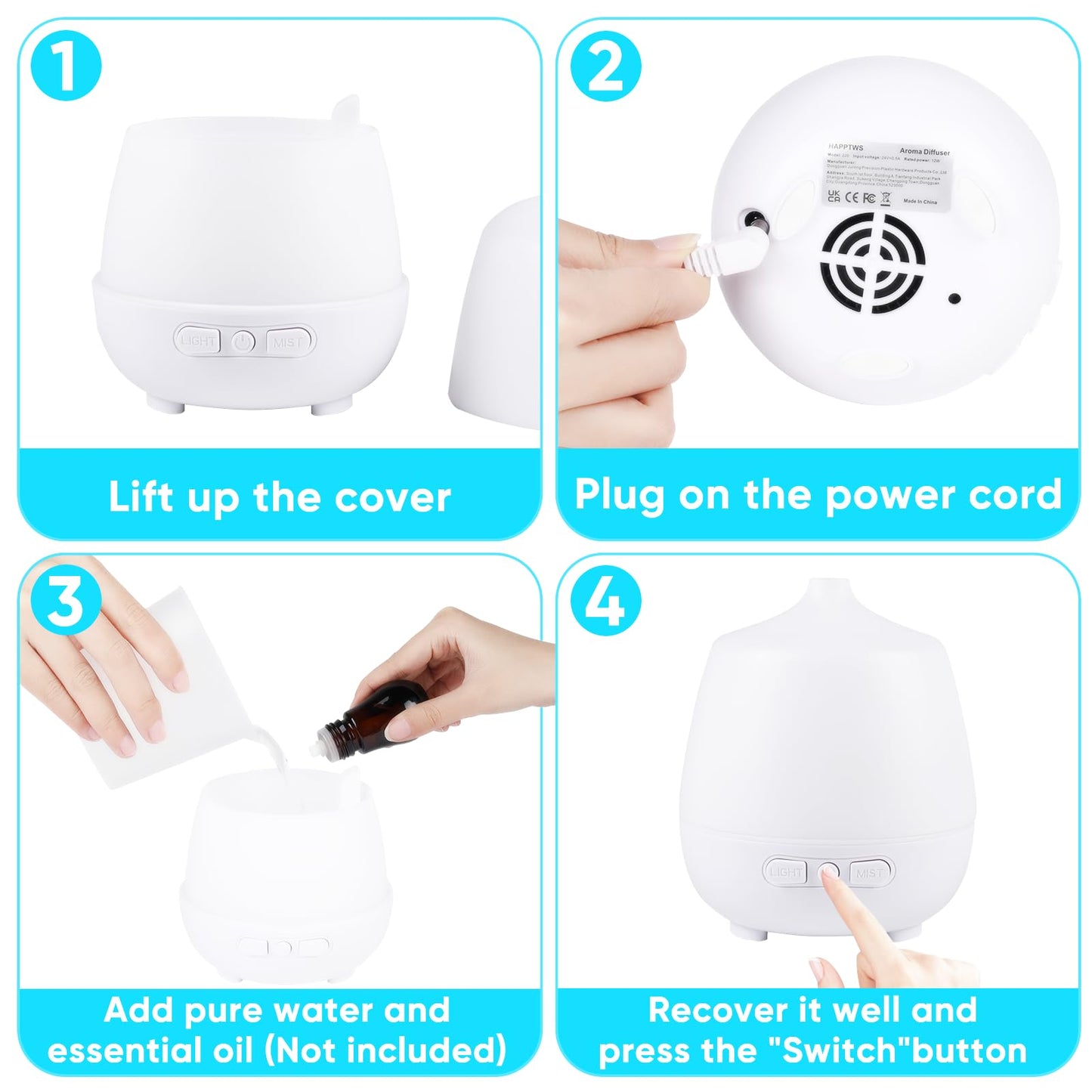 HAPPTWS 220Ml Essential Oil Diffuser - Diffusers for Essential Oils Aromatherapy Diffuser HAPPTWSBuy Supplements Australia