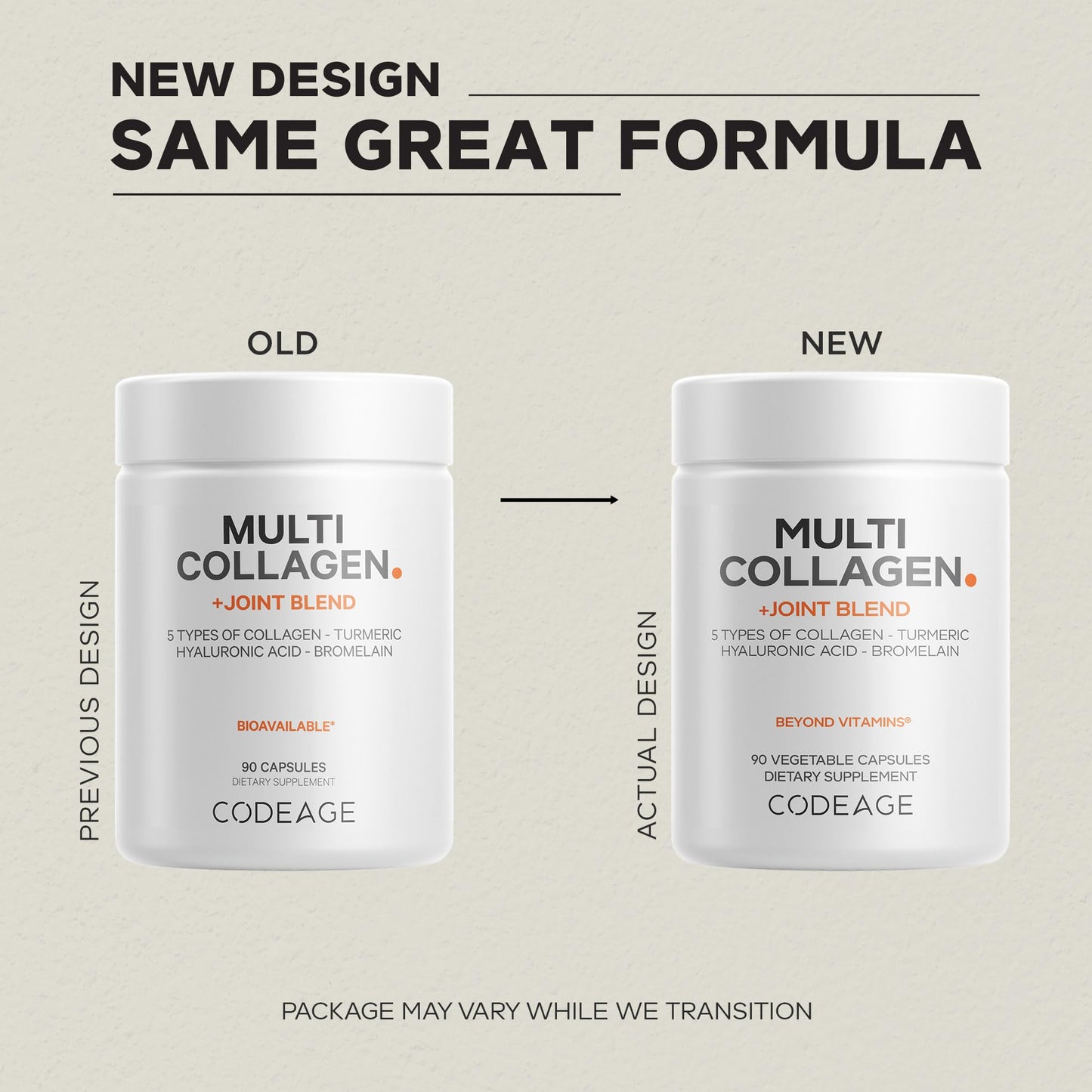 Codeage Multi Collagen Protein + Joint Blend Supplement, Hyaluronic Acid, Bromelain, Turmeric, Ginger, Boswellia, Astaxanthin - Hydrolyzed Bovine Collagen