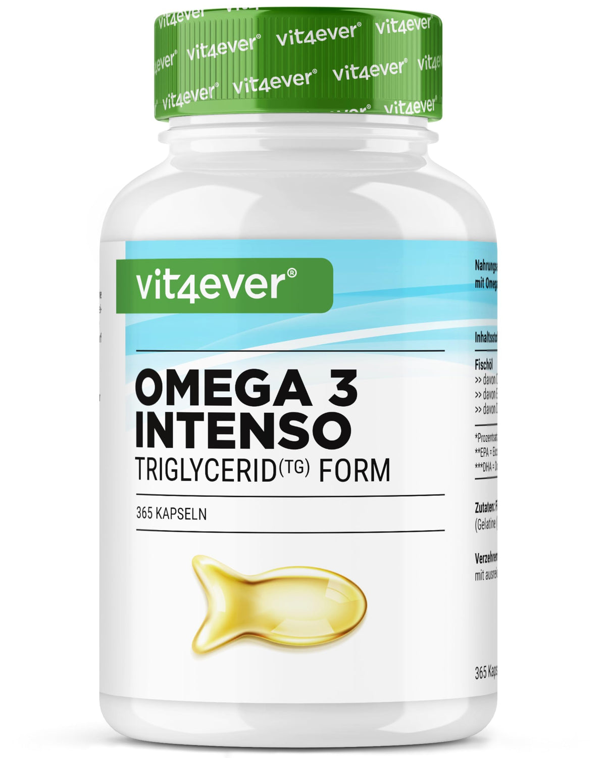vit4ever Premium Omega 3 with 80% Omega-3 Fatty Acids - 365 Capsules | 1000 mg Fish Oil with 400 mg EPA & 300 mg DHA - Triglyceride Form - Elaborately Cleaned - Sustainable - Laboratory Tested
