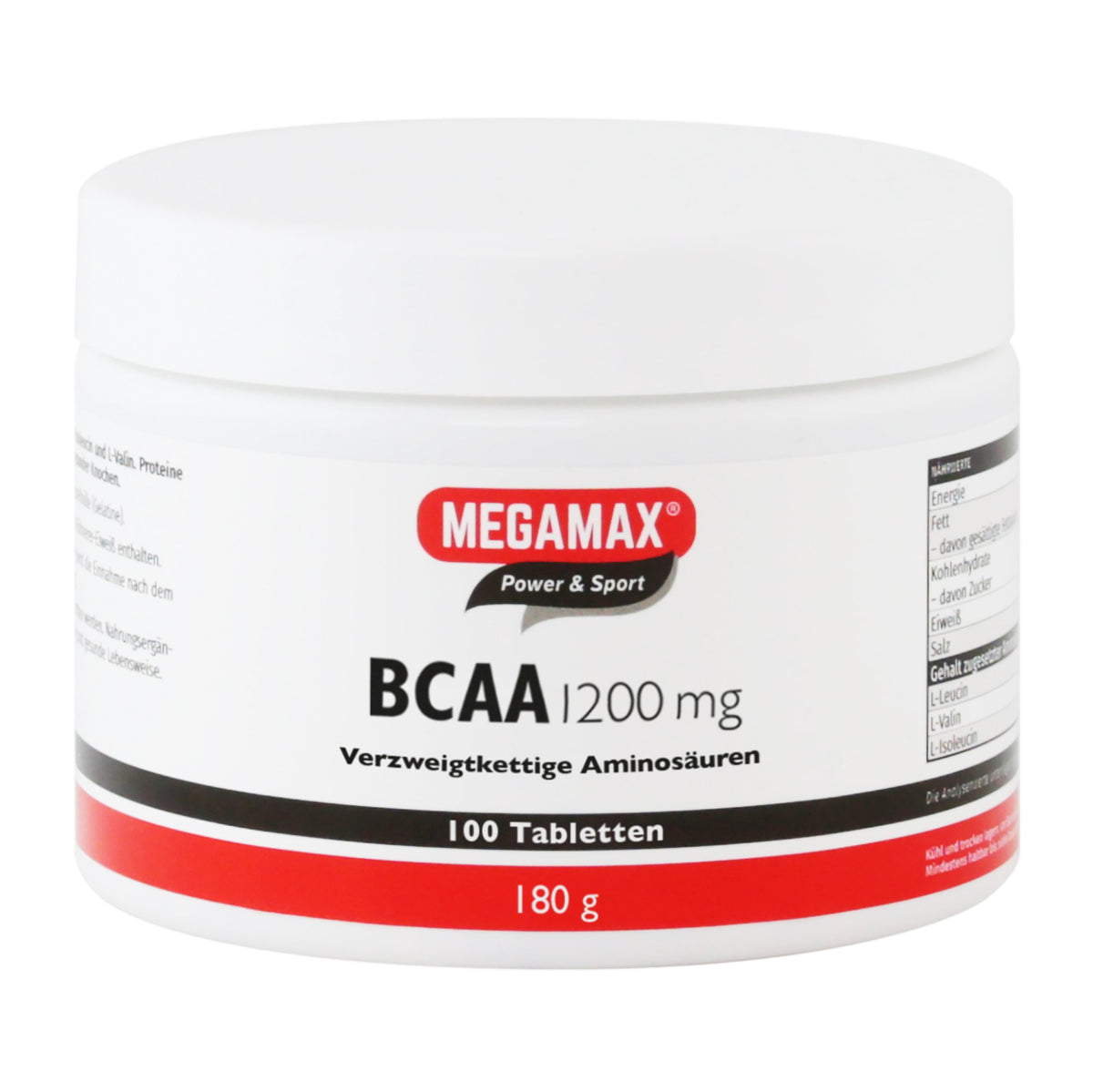 MEGAMAX BCAA 1200 mg Branched Chain Amino Acids BCAA 2:1:1 High Dose L-Leucine L-Isoleucine L-Valine Branched Chain Amino Acids for Muscle Building Strength Sports Bodybuilding Fitness