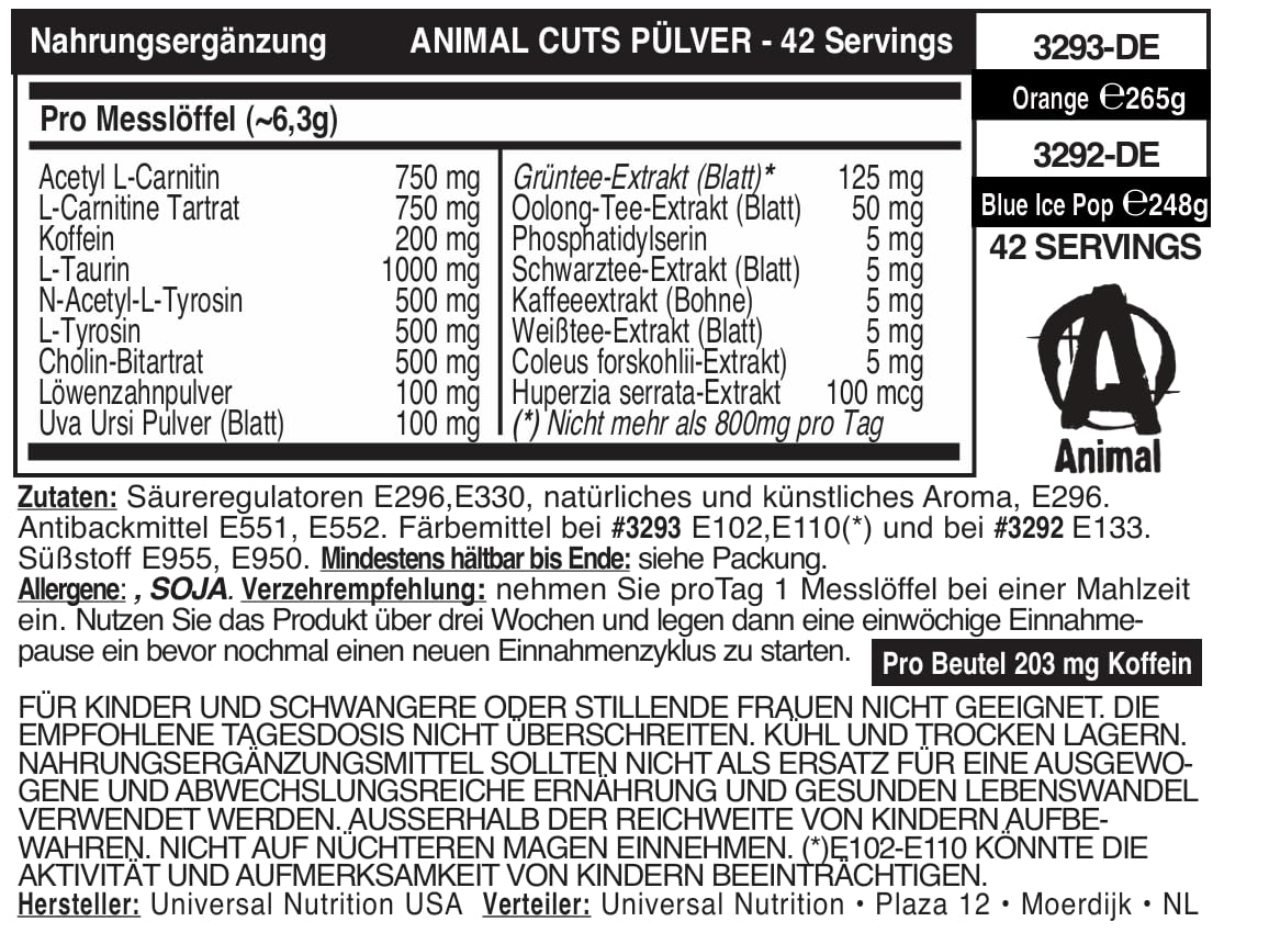 ANIMAL Cuts Powder Ice Pop - All-in-One Formula with Over 4,000 mg of Active Ingredients Per Serving Including Caffeine - Thermogenic Supplement to Help with Weight Loss - 42 Servings