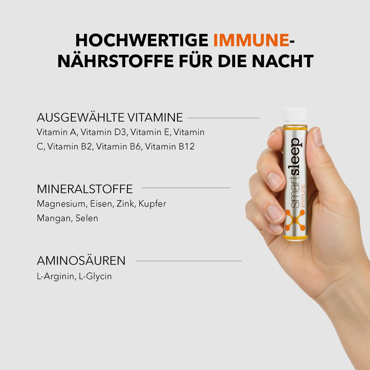 smartsleep Immune - Immune Nutrient Complex with Vitamin C, D, Zinc & Selenium - Dietary Supplement for the Immune System - Vegan - Made in Germany - 7 Ampoules