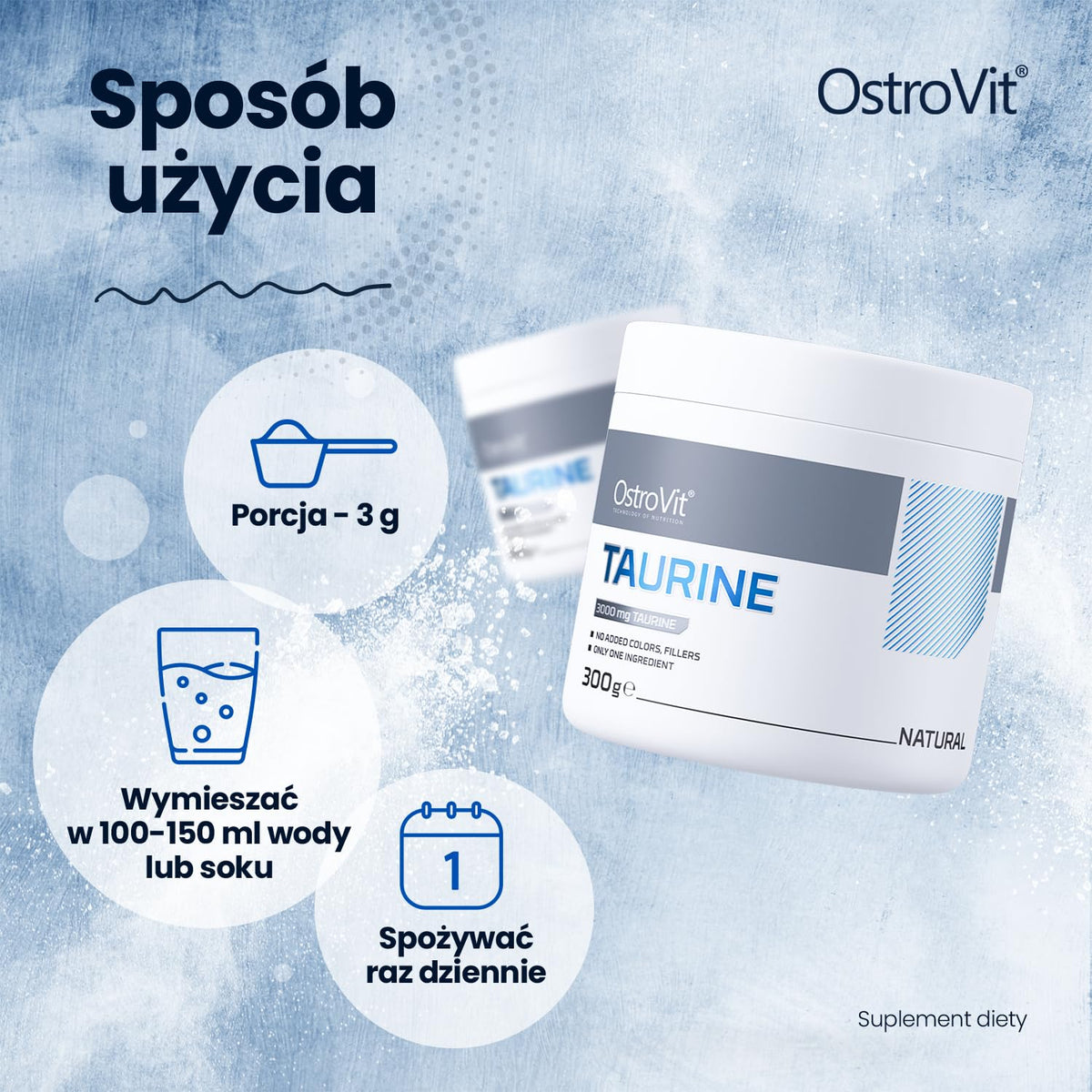 OstroVit Taurine 300 g | 3000 mg Taurine Per Serving | 100 Servings | Pure Taurine Powder | No Additives | Dietary Supplement for Athletes