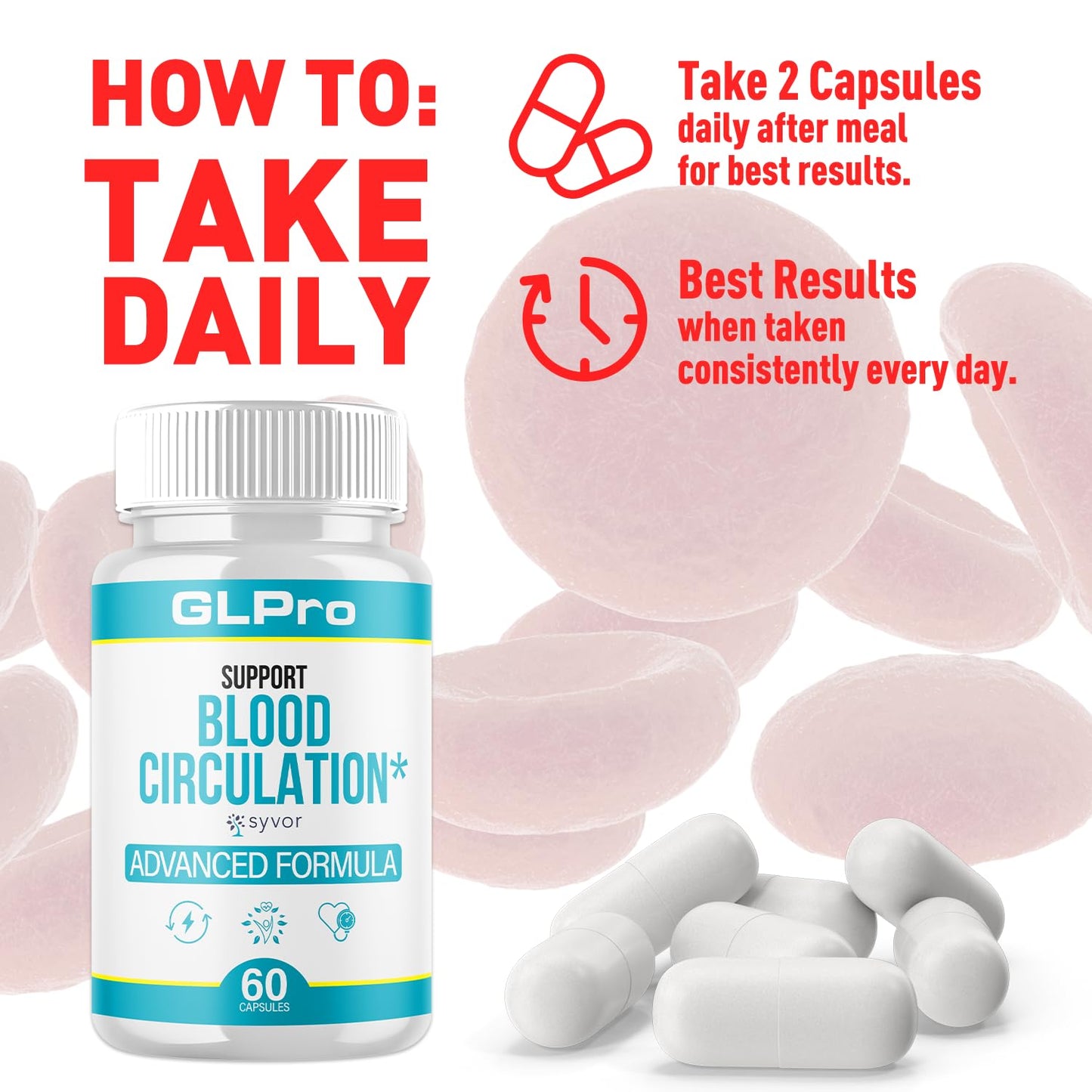 GLPro Blood Capsules, Official GLPro Blood Health Support Pills with All Natural Ingredients, Advanced Formula Supplement with Maximum Strength Premium Vitamins for Women and Men (60 Capsules) SyvorBuy Supplements Australia