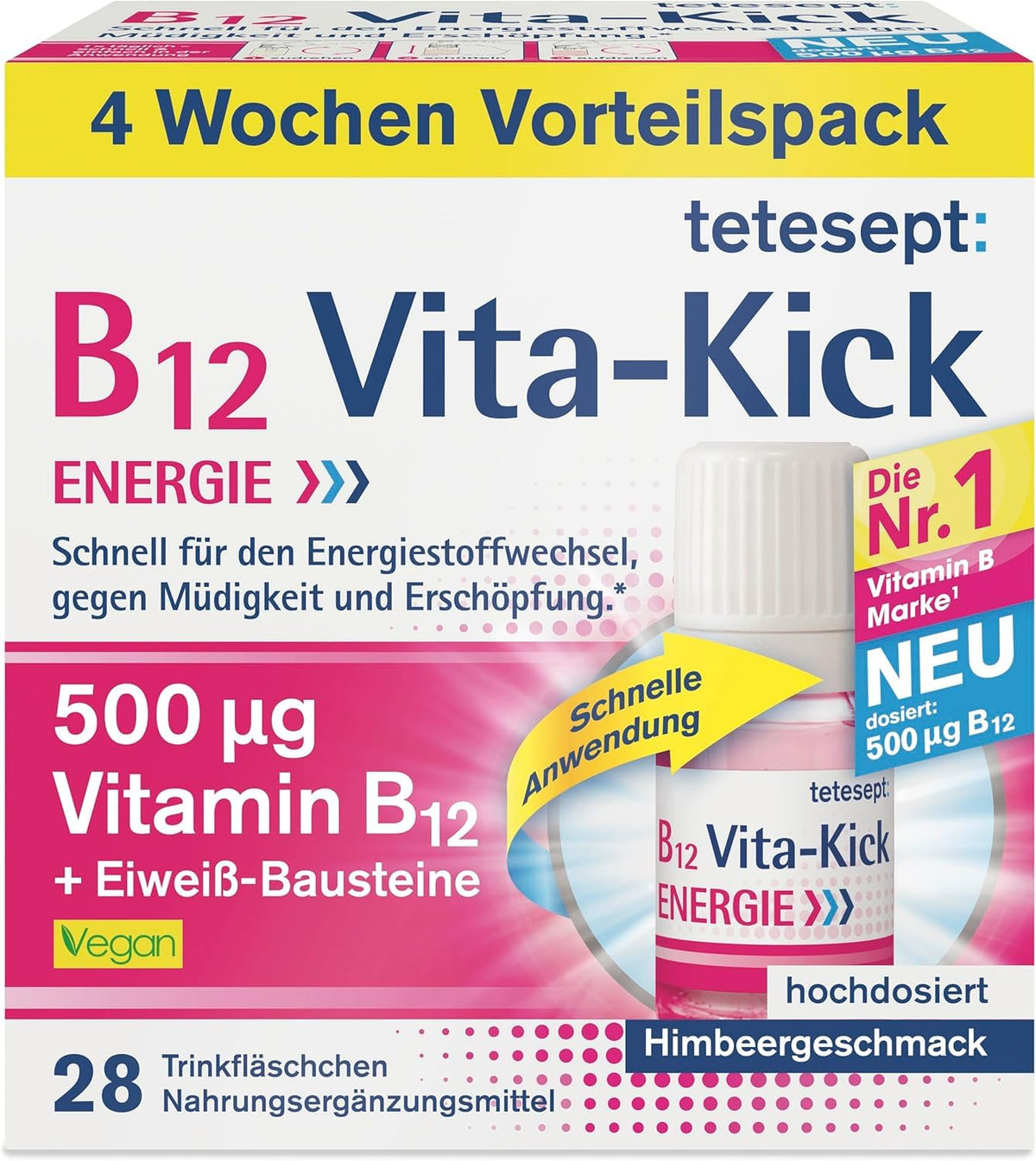 Tetesept B12 Vita-Kick Drinking Pads - Nutritional Supplements for Fast Energy & Performance - Vitamin B12 Ampoules with Protein Building Blocks - Monthly Pack à 28 Drinking Walls
