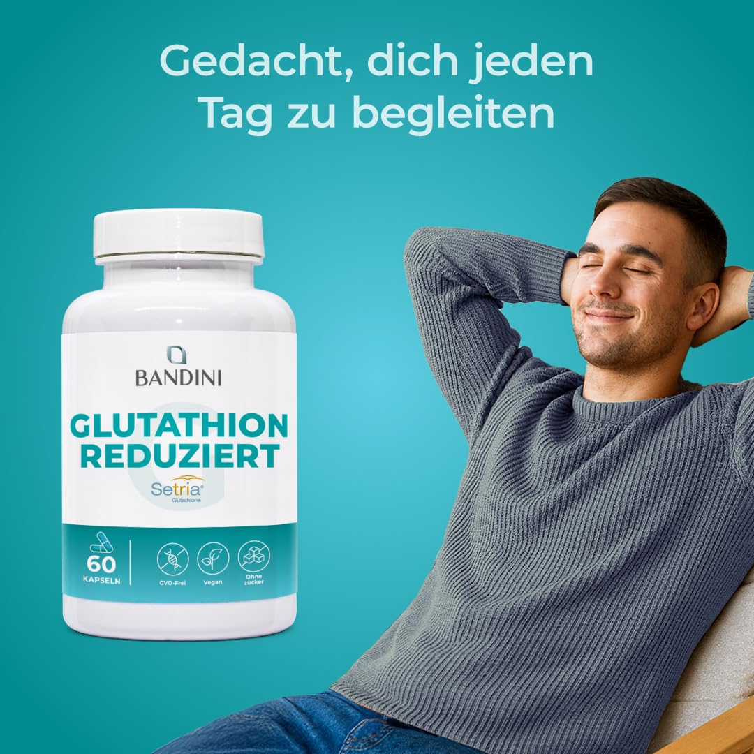 Bandini® L-Glutathione Reduced 250 mg | Glutathione Setria® Tripeptide: Glutamic Acid, Cysteine, Glycine | Antioxidant, Immune System, Liver | GMO-Free | 60 Capsules | 1 Capsule/Day for 2 Months Supply