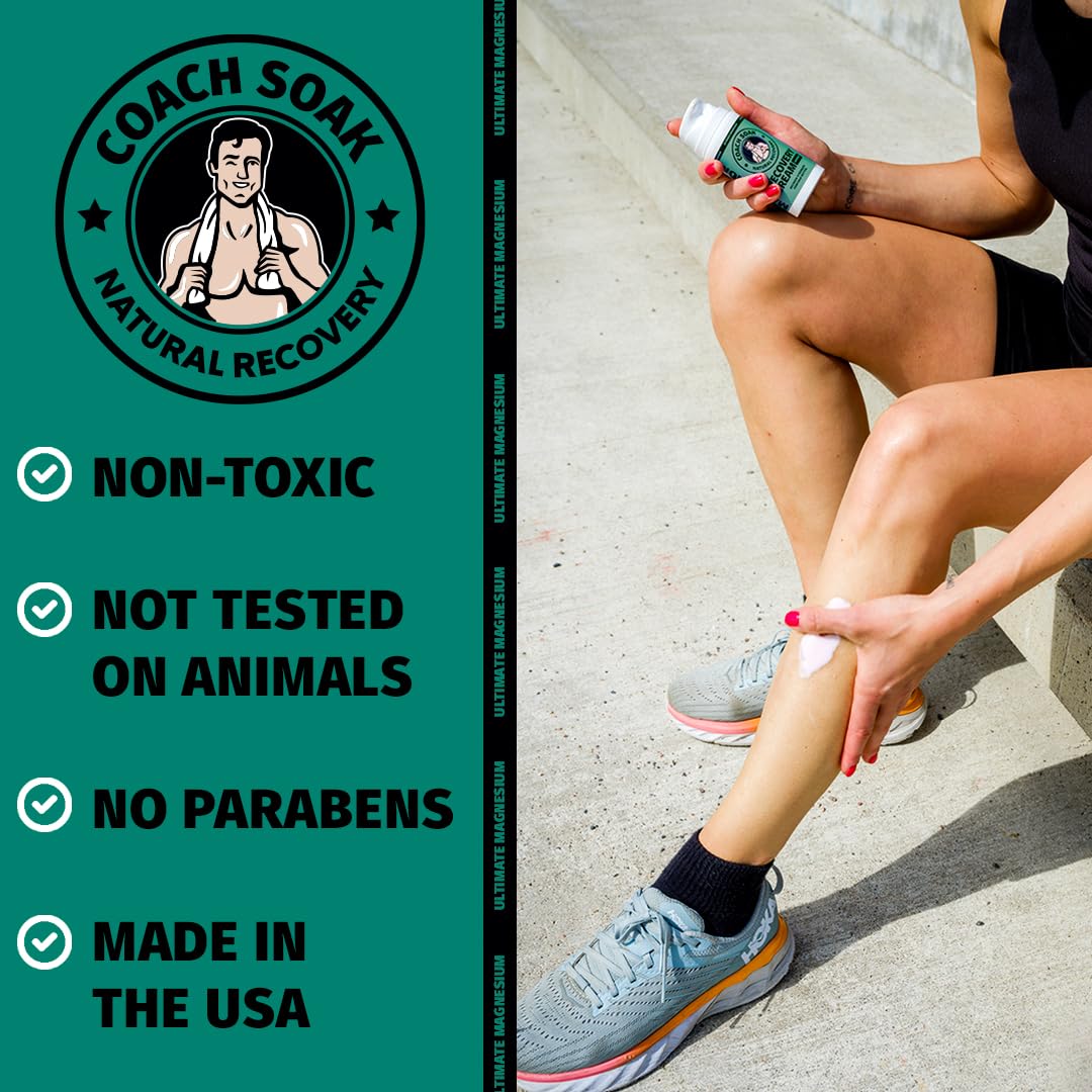 Coach Soak Magnesium Cream with MSM in Pump Bottle - Natural Recovery Cream with Magnesium Chloride & Menthol - Fast-Absorbing for Muscles & Joints, Cooling Menthol, 3.4oz Coach SoakBuy Supplements Australia