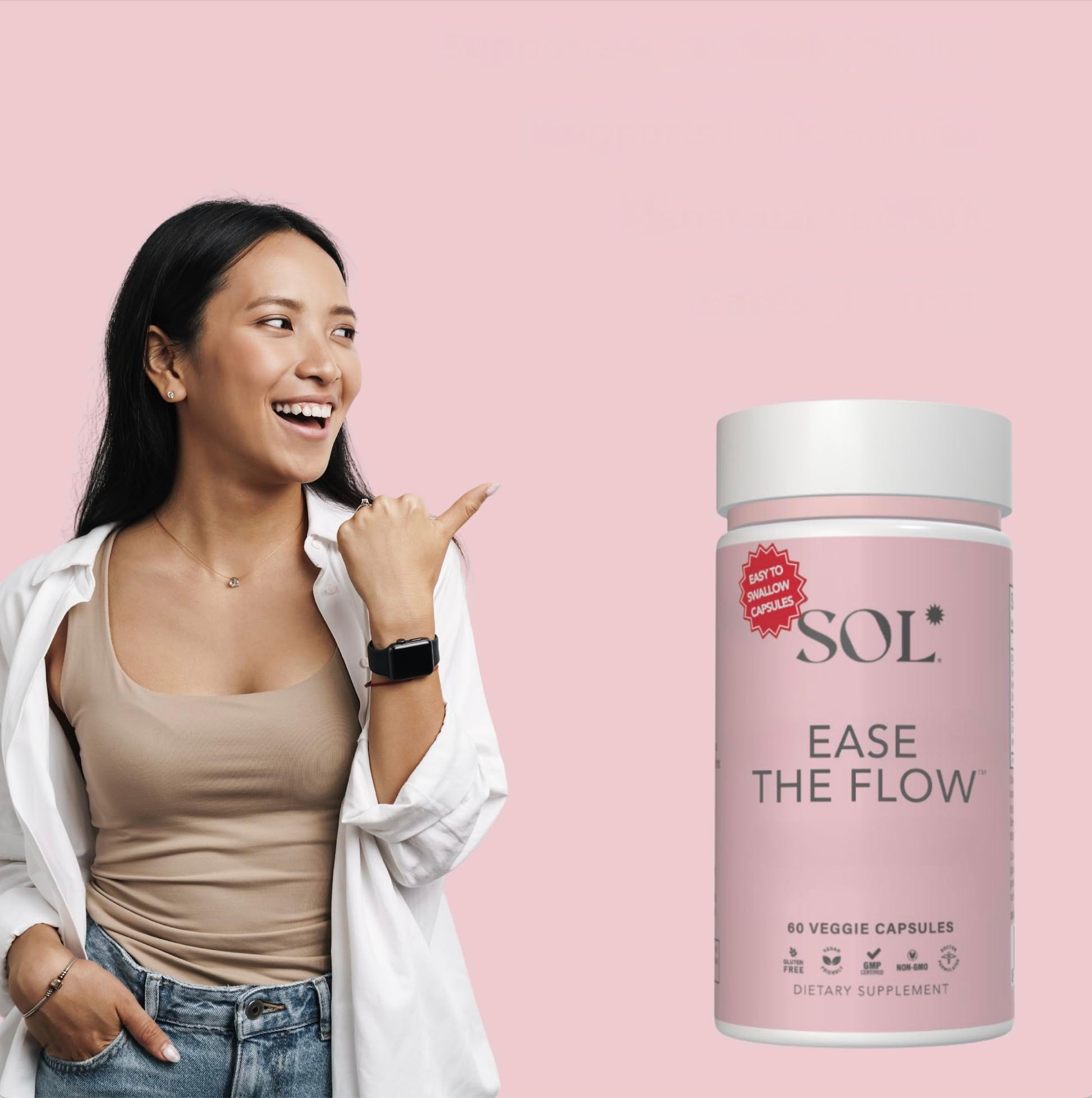 Sol Nutrition Ease the Flow - PMS Support, Menstrual Relief, PMDD Supplements, Period Relief Products, Eases Bloating & Mood Swings, Vitamins B6 & B8, 60 Easy-to-Swallow Capsules Sol NutritionBuy Supplements Australia