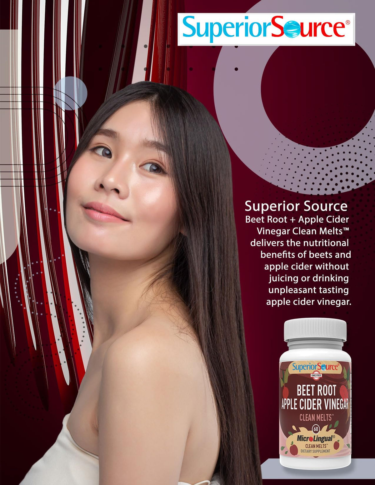 Superior Source Beet Root + Apple Cider Vinegar Clean Melts, 60 Instant Dissolving & Great Tasting Tablets, Nitric Oxide and Energy Booster, Immunity & Detox, Non-GMO