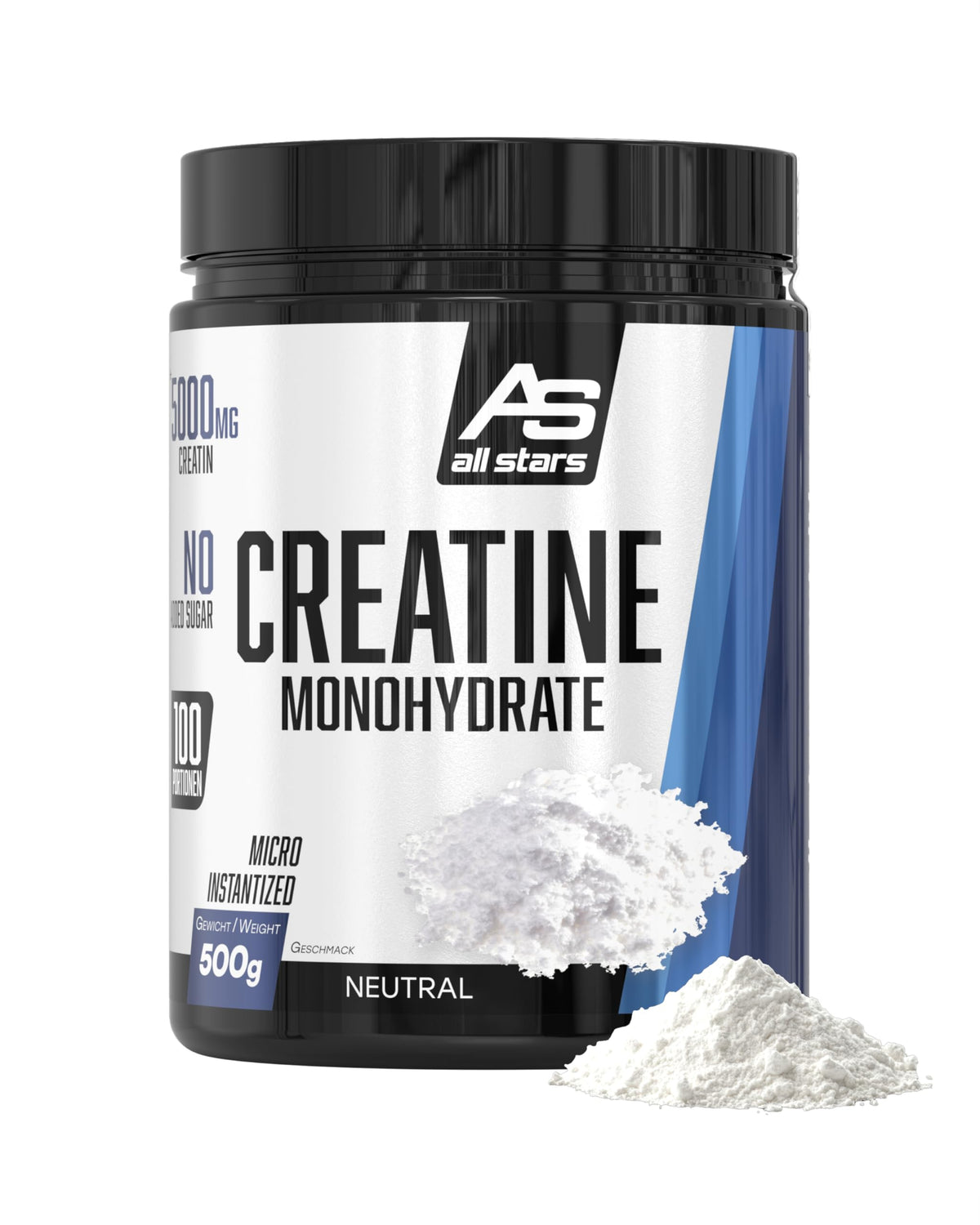 All Stars Creatine Monohydrate Powder High Dose 500 g Vegan | 100% creatine monohydrate 5000 mg per daily ration, without added sugar and artificial additives, lactose and gluten free