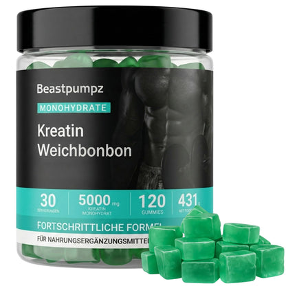 Creatine Monohydrate Gummies - 5000 mg Creatine per Serving - Fruit Gums for Muscle Building & Performance - 120 Gummies Blueberry - Flavour - Low Sugar - Free from Gluten, Lactose, Soy