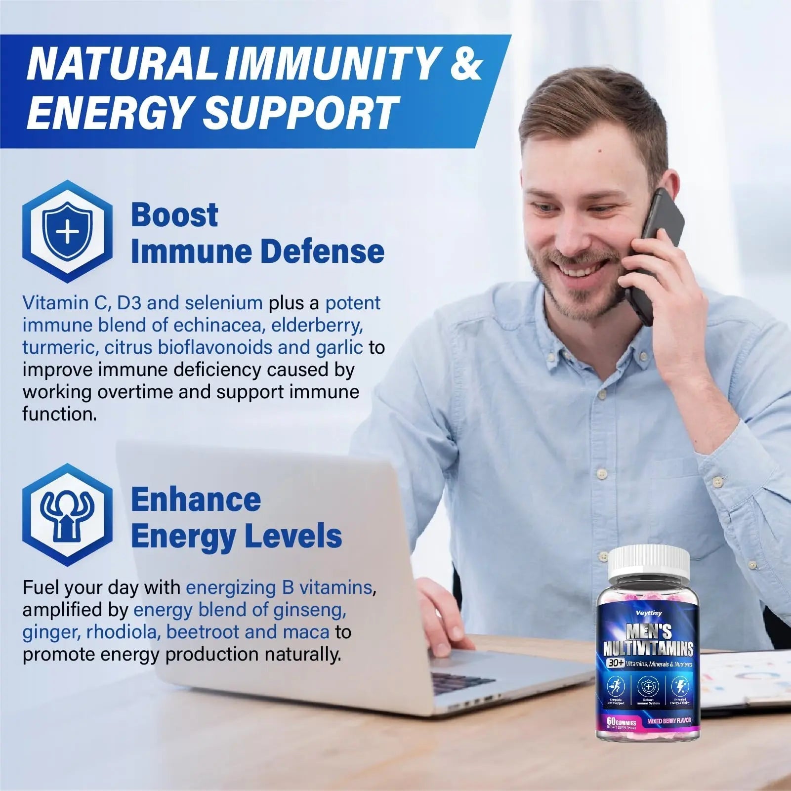Methylated Multivitamin Gummies for Men - Mens Multivitanins Gummy with Vitamins A C D K E, Methylated Folate, B Complex VeyttisyBuy Supplements Australia