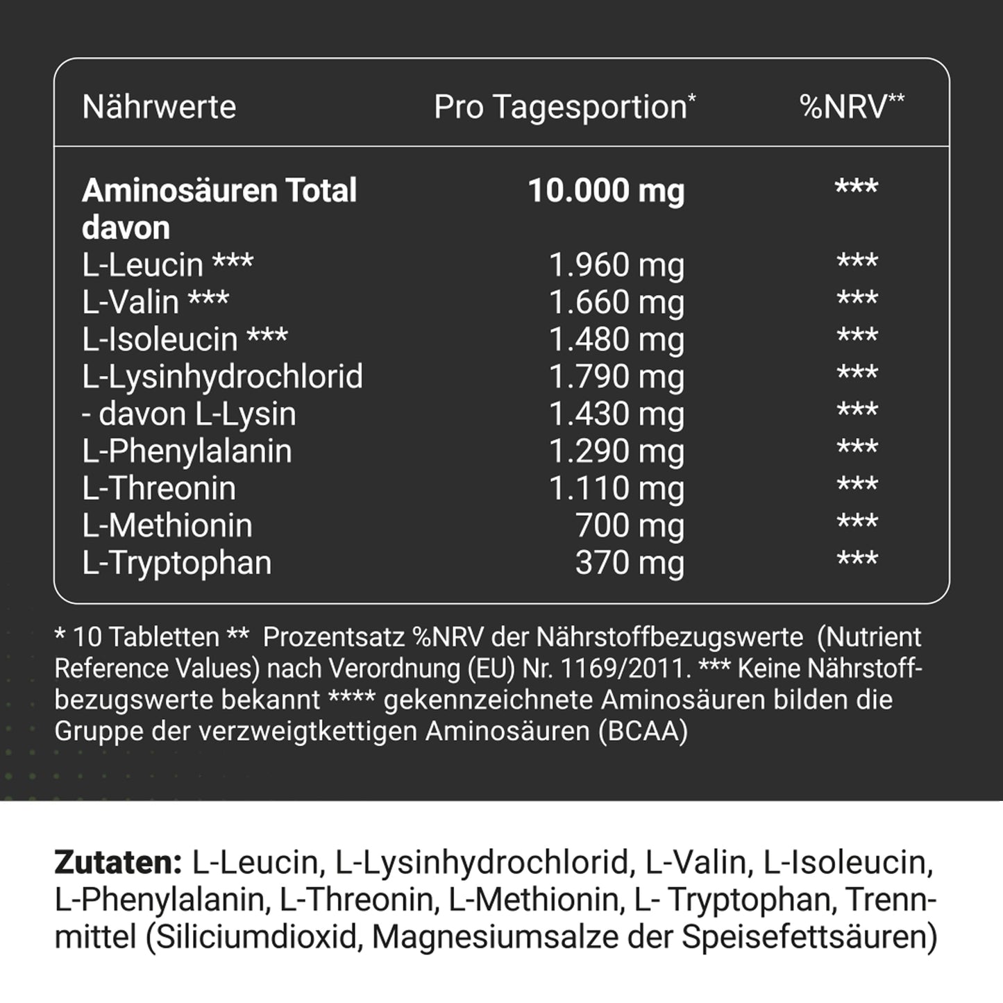 Multi Amino - EAA Pattern 510 x EAA Tablets with 1036 mg Each - All 8 Essential Amino Acids Complex High Dose - Vegan