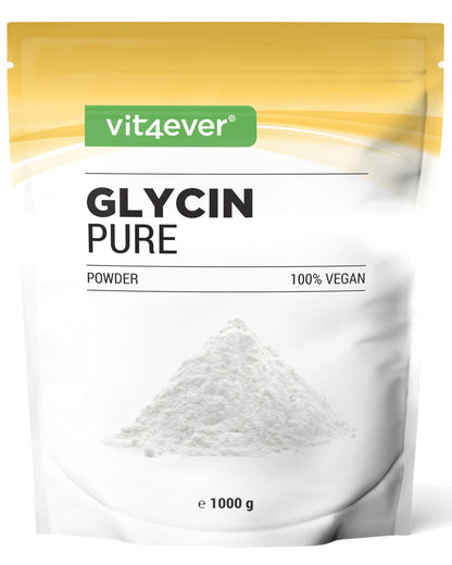vit4ever Glycine Pure - 1000 g Powder - Naturally Sweet | Optimal dosage including measuring spoon, bioactive L-shape (L-glycine), without additives, laboratory tested, vegan
