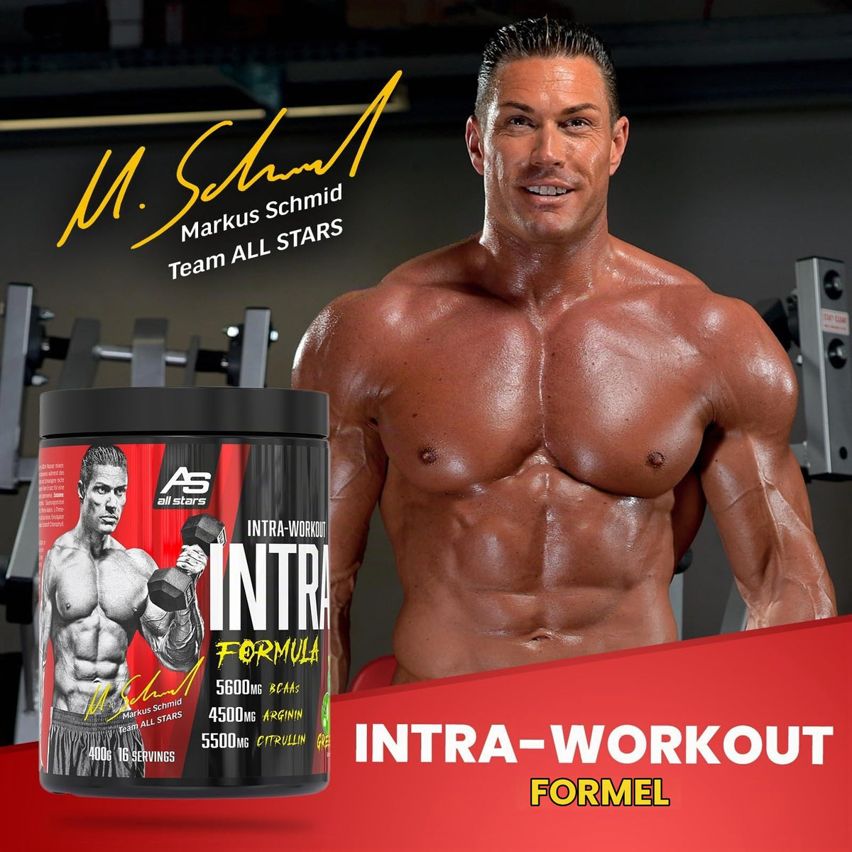 All Stars Intra-X Markus Schmid Edition Intraworkout 400 g Green Apple | Workout booster with 10,000 mg citrulline arginine, 4550 mg EAAs and 5600 mg BCAAs, dietary supplement for training