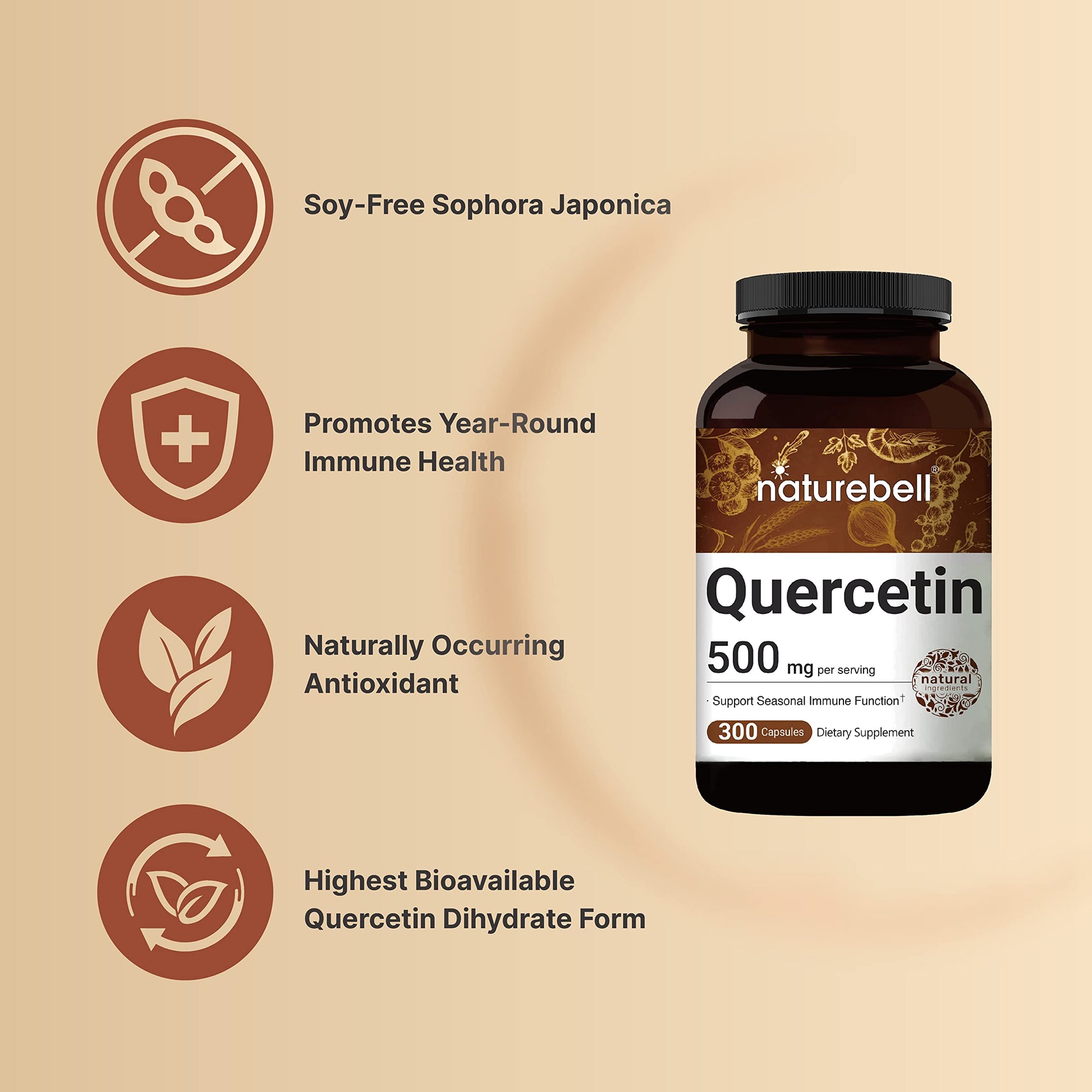 NatureBell Quercetin 500mg Per Serving | 300 Capsules, Ultra Strength Quercetin NatureBellBuy Supplements Australia