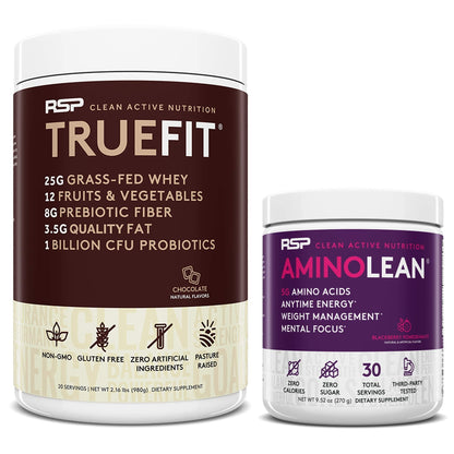 RSP NUTRITION TrueFit Protein Powder (Chocolate 2 LB) with AminoLean Pre Workout