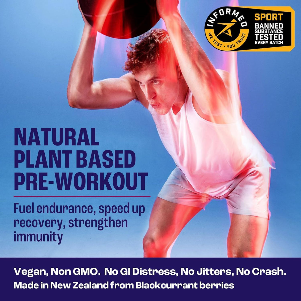 2before Blackcurrant I All Natural Vegan Pre Workout, Caffeine Free I Clean Energy, Endurance, Recovery I Pre Workout Women and Men I 20 Servings Pouch I Informed Sports Certified