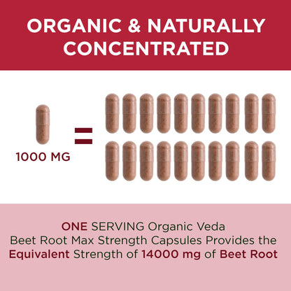 Organic Veda Beet Root Capsules - Triple Reds Nitric Oxide Beets Supplements - Concentrated Nitrates and Vitamin C Blend of Beet Root Extract, Red Spinach, Pomegranate, Black Pepper - 120 Capsules