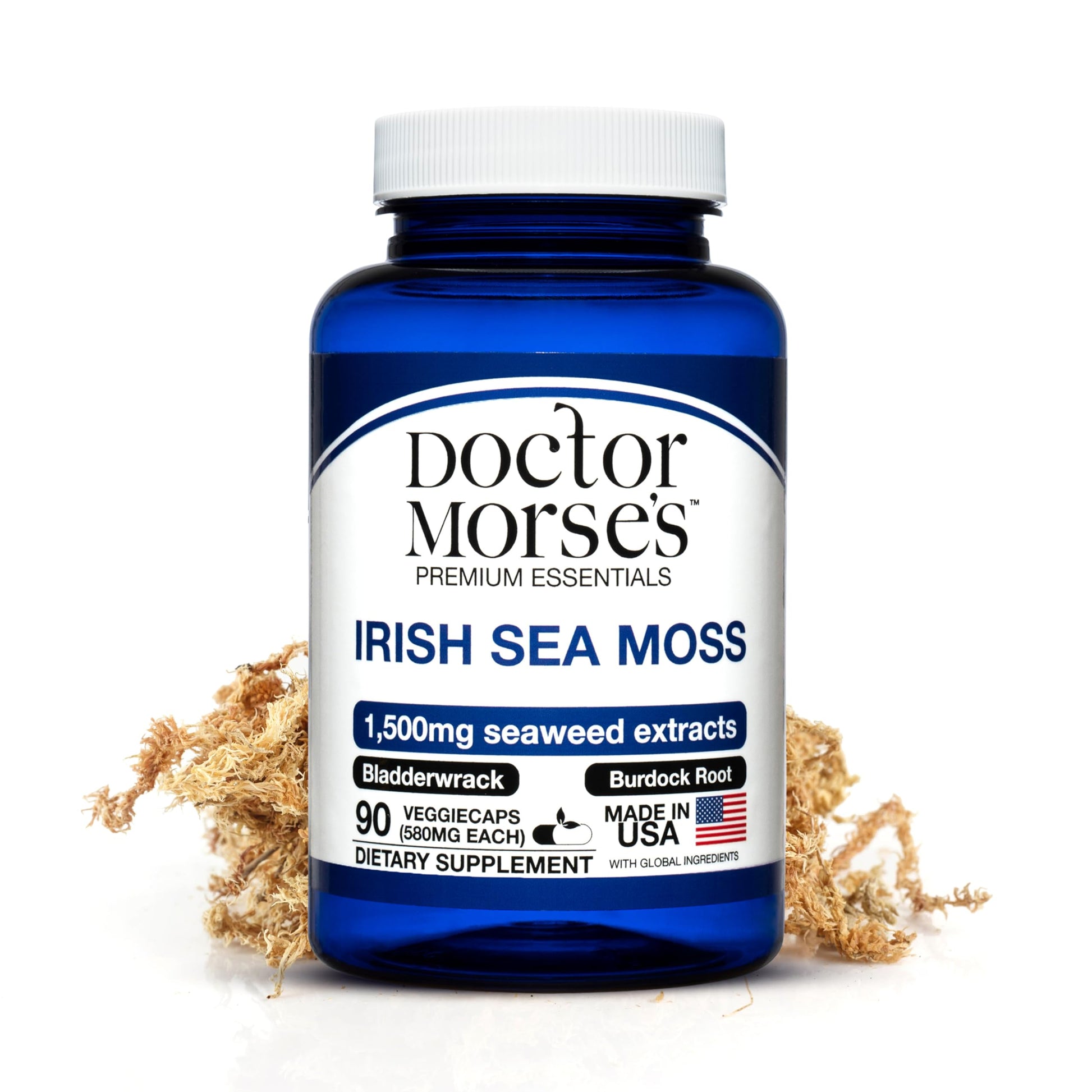Irish Sea Moss Advanced Supplement Capsules 1500mg, Ultra Potent Seamoss Advanced with Bladderwrack & Burdock Root, Made in FDA-Registered, NSF-Certified Facility, Overall Health Support, 90 Capsules Doctor Morse'sBuy Supplements Australia