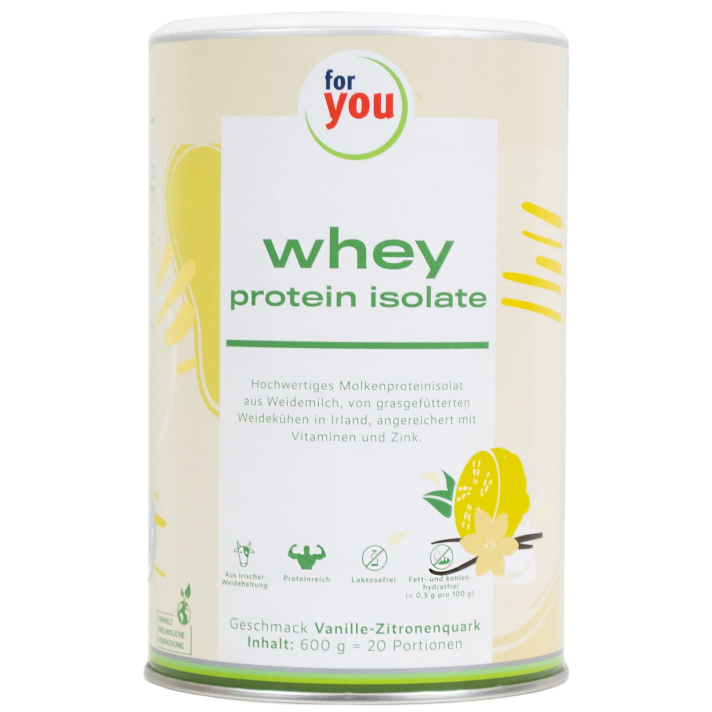 for you Whey Protein Isolate Vanilla Lemon Curd 600 g - 97% Protein, Whey Protein from Pasture Milk - Lactose Free, Soy Free - Creamy Protein Shake - Contains All Essential Amino Acids