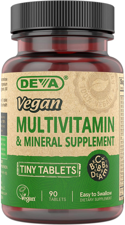 DEVA Vegan Multivitamin for Women & Men with Iron, Vitamin C, E, B Complex Vitamins, Zinc, 90 Tiny Tablets