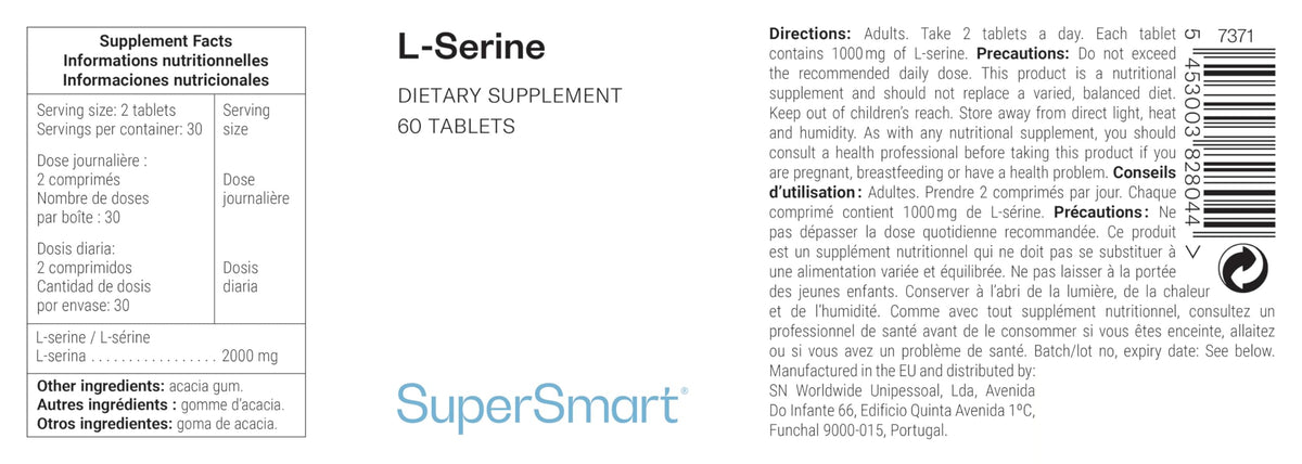 Buy ​Supersmart - L-Serine - Brain Booster - For a Healthy Nervous System | Non-GMO & Gluten Free - 60 Tablets | Non-GMO & Gluten Free - 60 Tablets - OmniHealthRx Usa supplements
