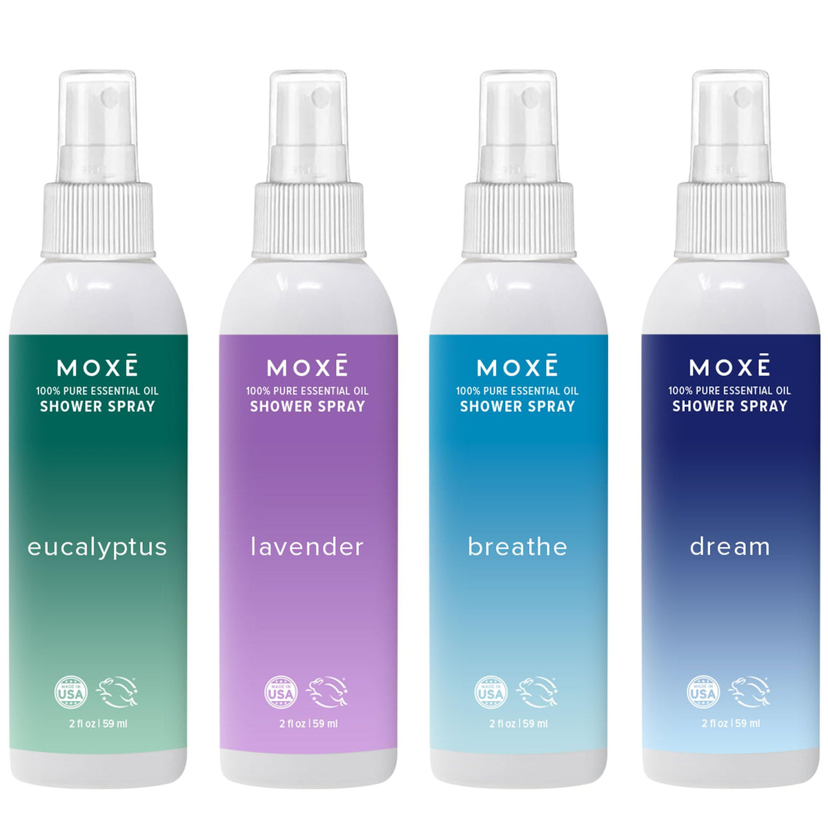 MOXE Aromatherapy Shower Mist Variety Pack, Eucalyptus, Lavender, Breathe and Dream