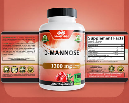 NaturaLife Labs Organic D-Mannose 1300 mg with Organic Cranberry Extract 100 mg per Serving – 100 Capsules – Non-GMO, Gluten-Free, Vegan NaturaLife LabsBuy Supplements Australia