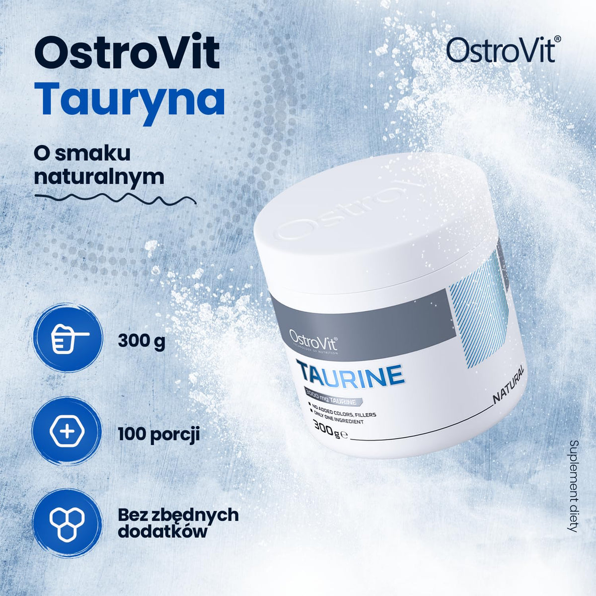 OstroVit Taurine 300 g | 3000 mg Taurine Per Serving | 100 Servings | Pure Taurine Powder | No Additives | Dietary Supplement for Athletes