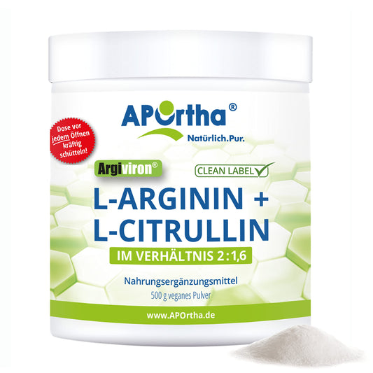 Aportha L-Arginine/L-Citrulline: 1.6 – 500g Powder | High dose in the ratio of 2 to 1.6 of L-arginine to L-citrulline, allergen-free, lactose-free and gluten-free