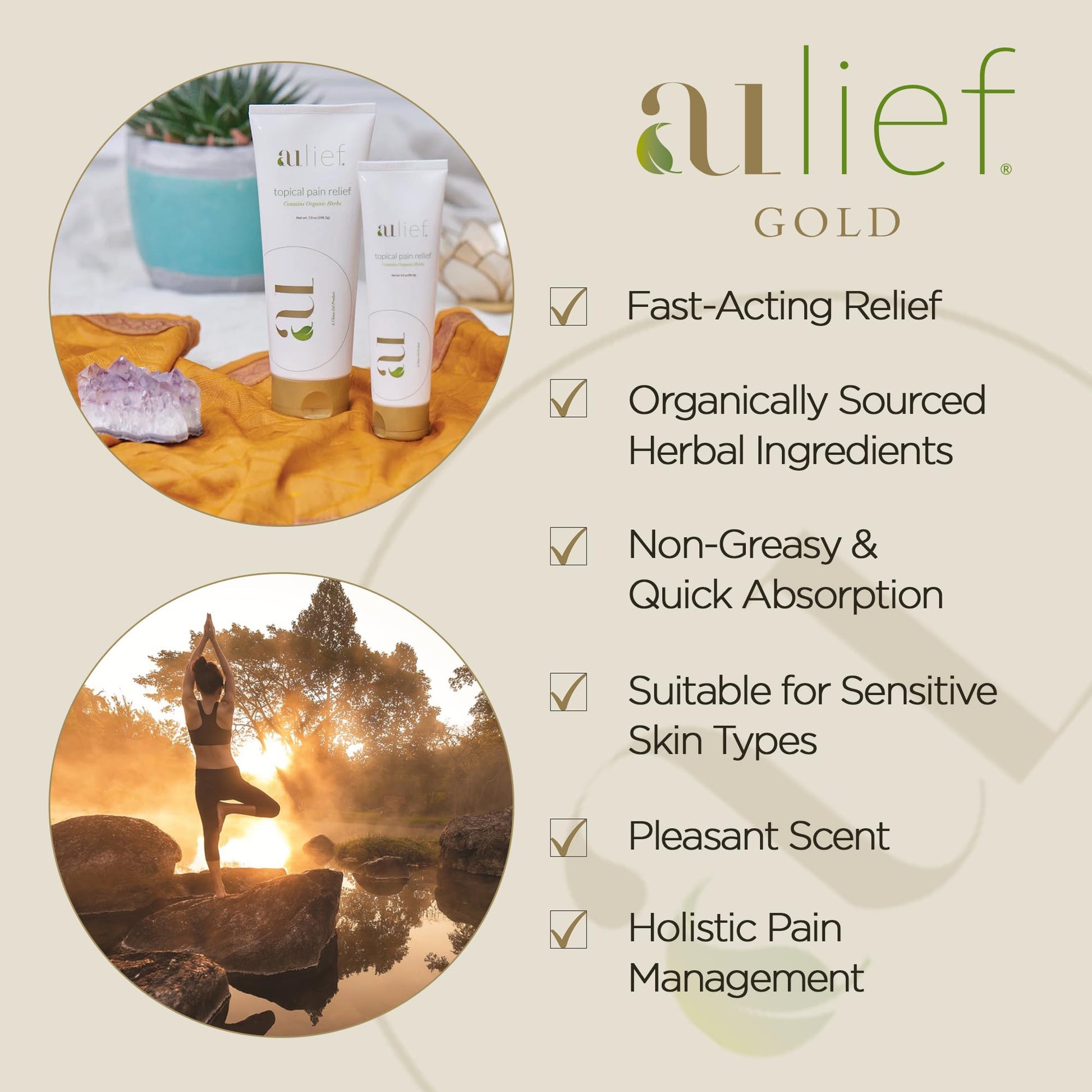 Aulief Gold Natural Pain Relief Cream – Organic Herbal Lotion for Arthritis, Joint Pain & Sore Muscles, Neck, Knee & Back Aches, Premium Organic Natural Pain Reliever, 3.2 Oz Tube AuliefBuy Supplements Australia