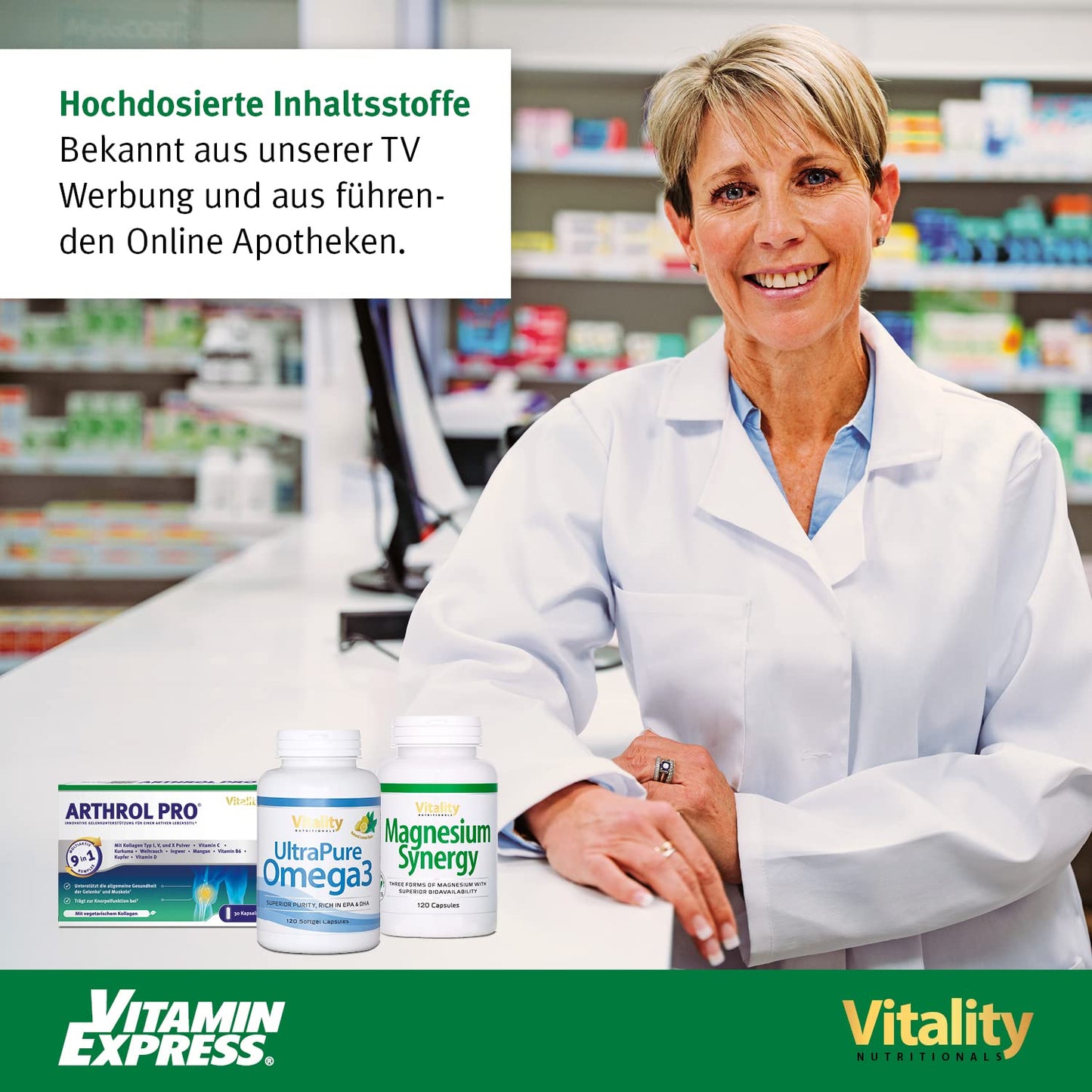 ARTHROL Joint Capsules High Dose with MSM, Collagen, Glucosamine, Hyaluronic without Additives, 180 Capsules, Joint Pain, Cartilage Building, Amino Acids I Vitality Nutritionals by VitaminExpress