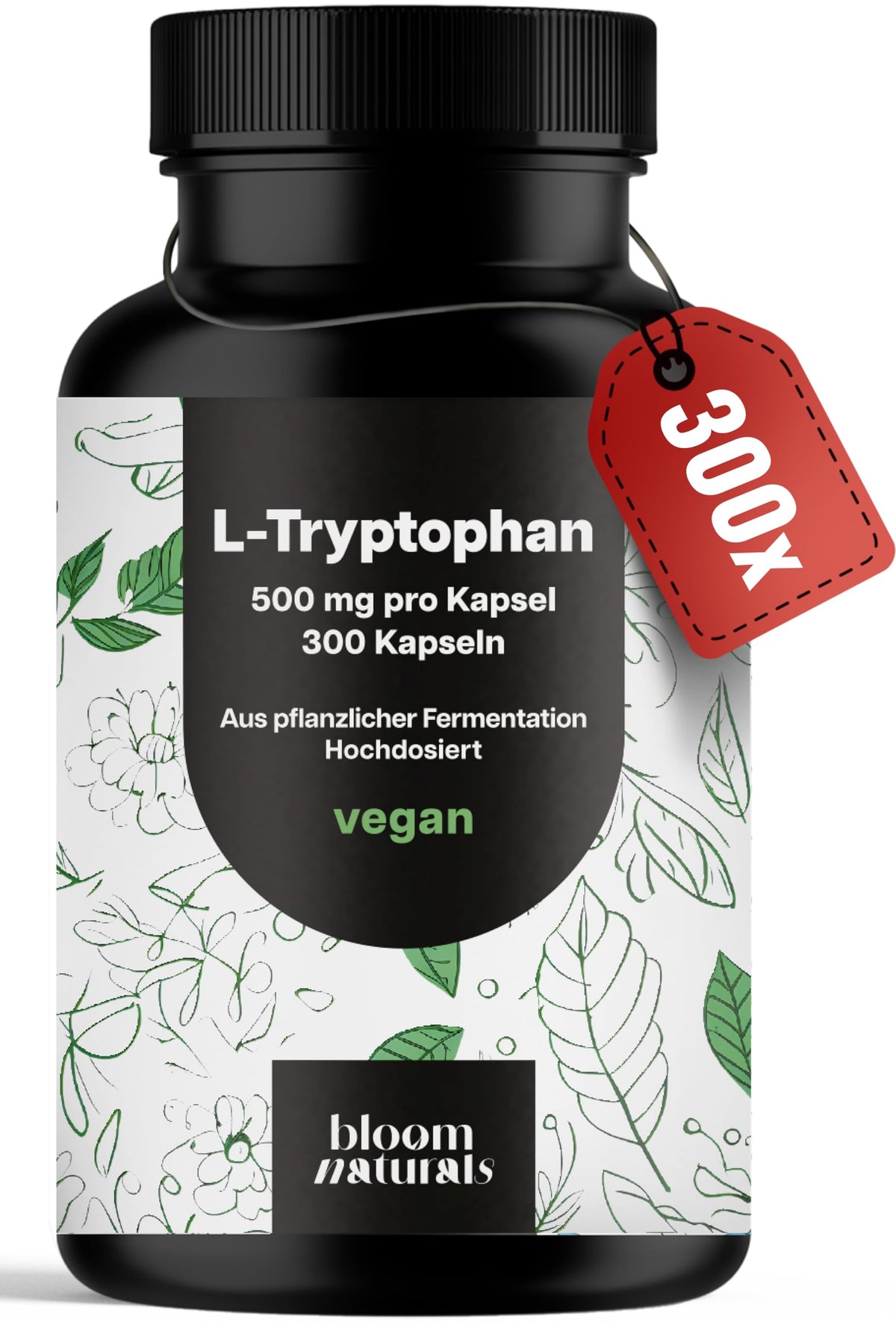 L-Tryptophan High Dose - 300 Capsules - 500 mg per Capsule | Made from vegetable fermentation - vegan, produced in Germany, laboratory tested