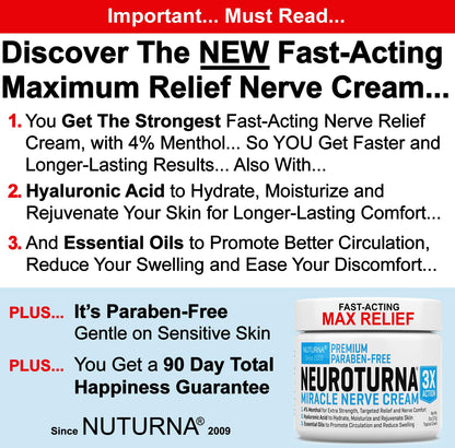 Neuropathy Nerve Relief Cream - Premium Nerve Cream 3X Action for Targeted Relief and Soothing Nerve Comfort - Maximum Strength with 4% Menthol, MSM for Feet Hands Legs Toes & Back - Extra Large 6 Oz NuturnaBuy Supplements Australia