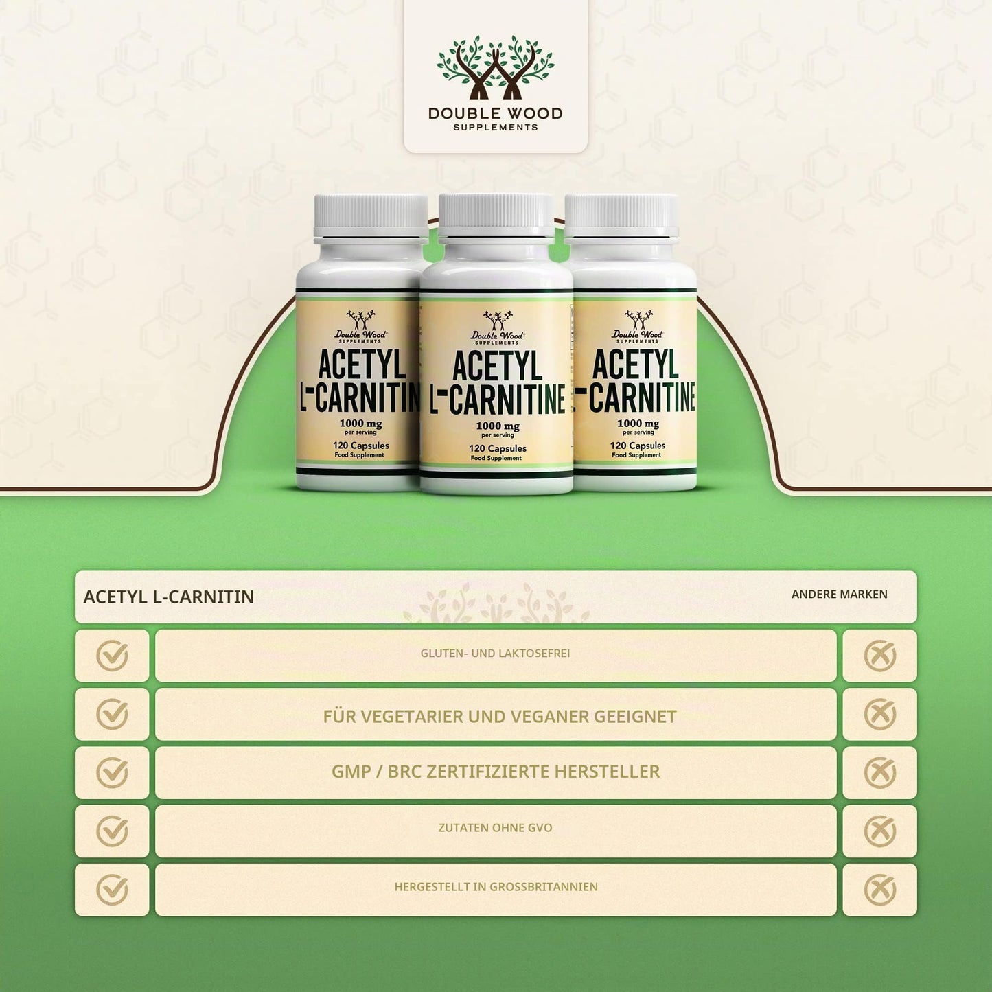 DW L Carnitine Capsules | 120 High Dose Acetyl L Carnitine - 1000mg L-Carnitine Per Serving | GMO and Gluten Free L-Carnitine