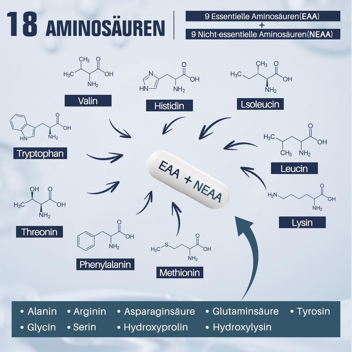 Buy ​18 Amino Acids Complex High Dose - 9 EAA + 9 NEAA Amino Acids Capsules with BCAA - 120 Capsules - OmniHealthRx Usa supplements