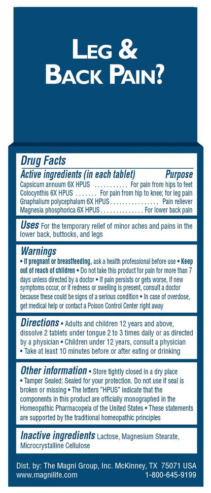 MagniLife Leg & Back Pain Relief Tablets,125 Ct, Fast-Acting Pain Relief Naturally Soothes Burning, Tingling & Stabbing Aches, Symptomatic or Preventative, Non-Habit Forming Quick-Dissolve Tablets MagniLifeBuy Supplements Australia
