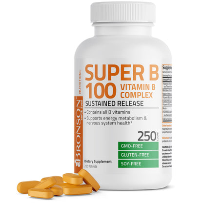 Bronson Super B 100 Vitamin B Complex Sustained Release Contains All B Vitamins