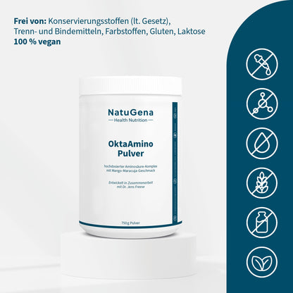 NatuGena OktaAmino Powder, High Dose MAP Complex with All Eight Essential Amino Acids, Amino Acid Complex with High Bioavailability, Magnesium, Zinc and Vitamin B6, 750 g (30 Day Pack)