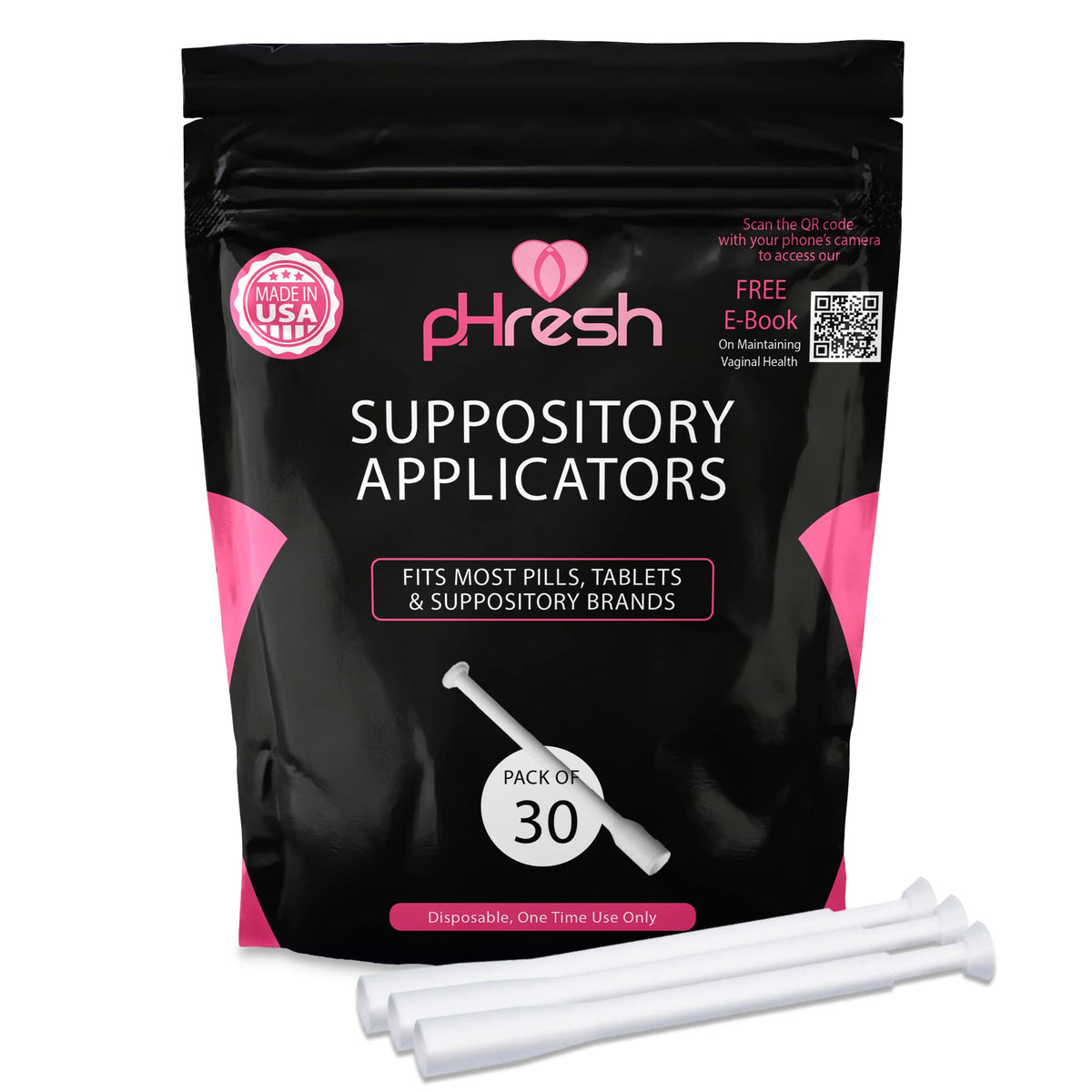 ACE NUTRITION pHresh Vaginal Suppository Applicators – Pack of 30 Individually Wrapped Disposable