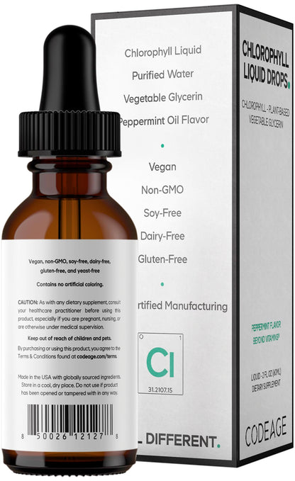 Codeage Chlorophyll Liquid Drops Supplement - Vegan Chlorophyll 50 mg per Serving, Organic Peppermint Flavor Clorofila Drink - Non-GMO, Gluten-Free, Vegan - 2 fl oz CodeageBuy Supplements Australia