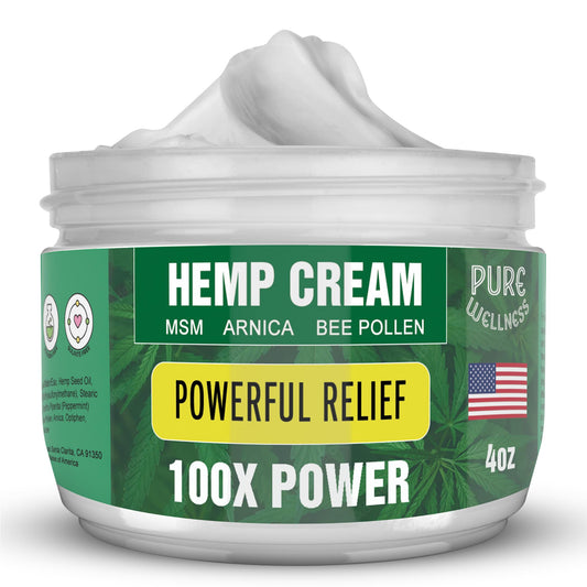 Pure Wellness Hemp Cream Maximum Strength 100,000mg with MSM, Arnica & Bee Pollen - 4 Oz, Supports Relief & Soothing from Joint, Muscle, Shoulder, Back, Knee and Nerve Discomfort - 1 Pack Pure WellnessBuy Supplements Australia
