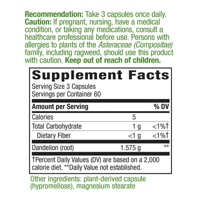 Nature's Way Dandelion Root Diuretic Herb* 525 mg per Capsule Non-GMO Nature's WayBuy Supplements Australia