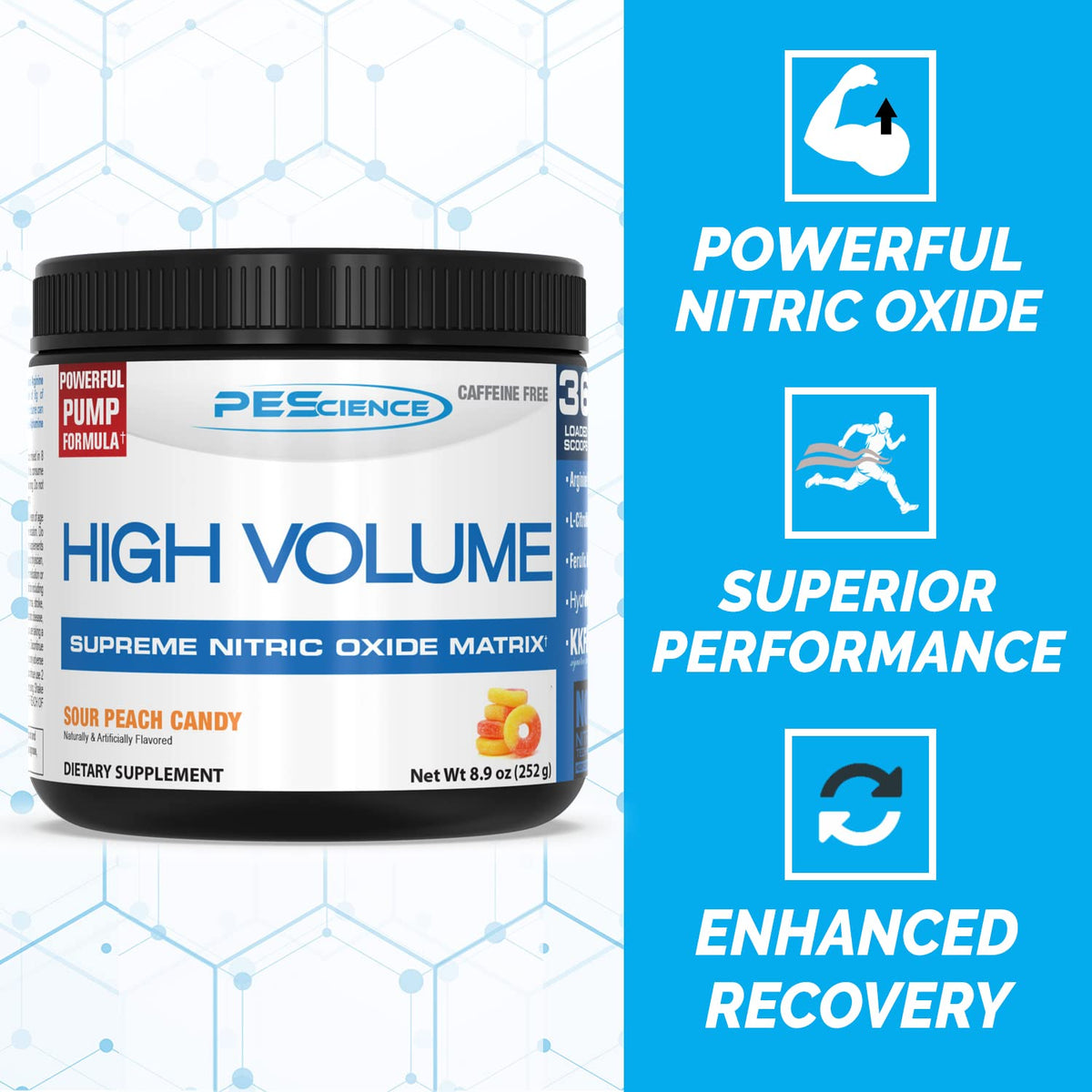 PEScience High Volume + Prolific Pre-Workout Stack, Powerful Nitric Oxide & Energy Supplement Bundle, Sour Peach Candy