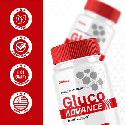 Gluco Advance Capsules, Gluco Advanced Blood Support Supplement GlucoAdvance Pills for Joints, GlucoseAdvance Premium Blend Flow Balance All Natural Formula Overall Health Wellness (60 Capsules) VitaluxaBuy Supplements Australia