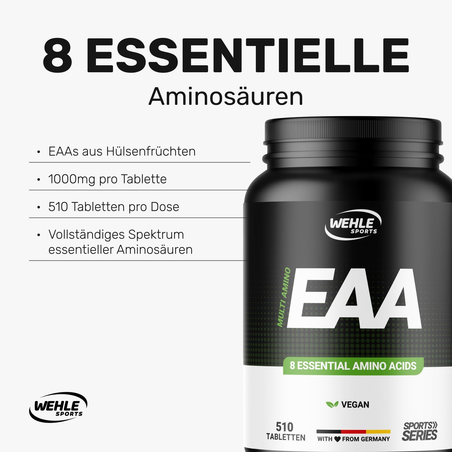 Multi Amino - EAA Pattern 510 x EAA Tablets with 1036 mg Each - All 8 Essential Amino Acids Complex High Dose - Vegan